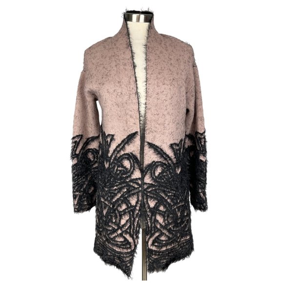Renuar Womans Open Front Cardigan Duster Blush Black Scroll Print size Small - Picture 1 of 13